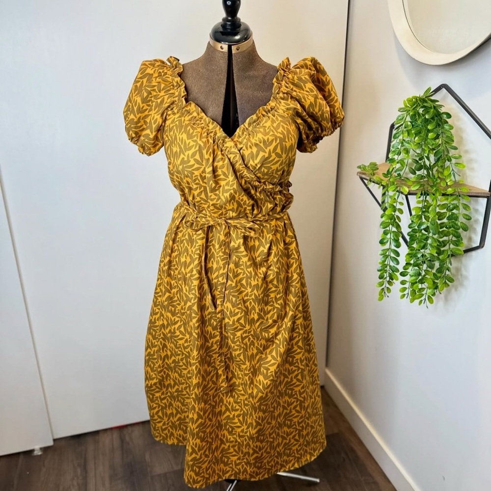 Elegant Mustard Yellow Wrap Dress